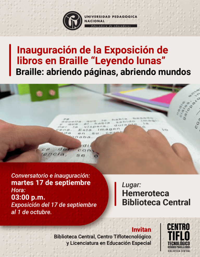 Pieza grafica sobre la exposición de libros en Braille “Leyendo lunas”