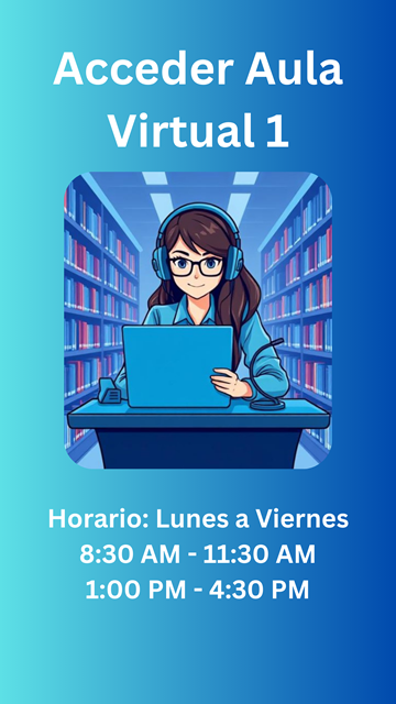 Poster Aula virtual 2 para asesoría de autoarchivo tesis, hay una ilustración de una bibliotecaria.