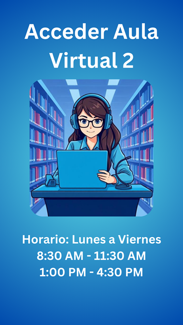 Poster Aula virtual 1 para asesoría de autoarchivo tesis, hay una ilustración de una bibliotecaria.