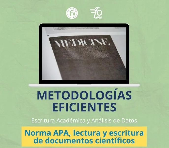 Poster con una computadora mostrado un libro de medicina.