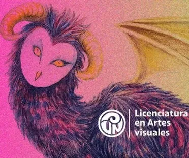 Ilustración de animal imaginario, similar aun búho con cuerpo de dragón.